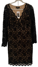 Karen Kane Dress Women's XL Lace V Neck Scallop Hem Solid Black Elegant Mini NWT