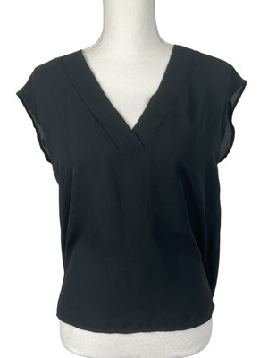 SHEIN Women Top size XS Black V-Neck Cap Sleeve Blouse