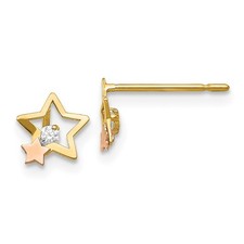 14k Two tone Gold Round Cut Cubic Zirconia Children's Star Stud Earrings 0.27gm