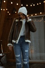 Schott NYC Women's Sheepskin B-3 Bomber Jacket 247SW Size S BROWN MADE IN USA