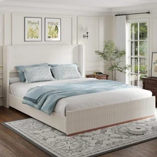 Queen Size Upholstered Bed Frame with 47'' Tall Wingback Headboard Queen Bed