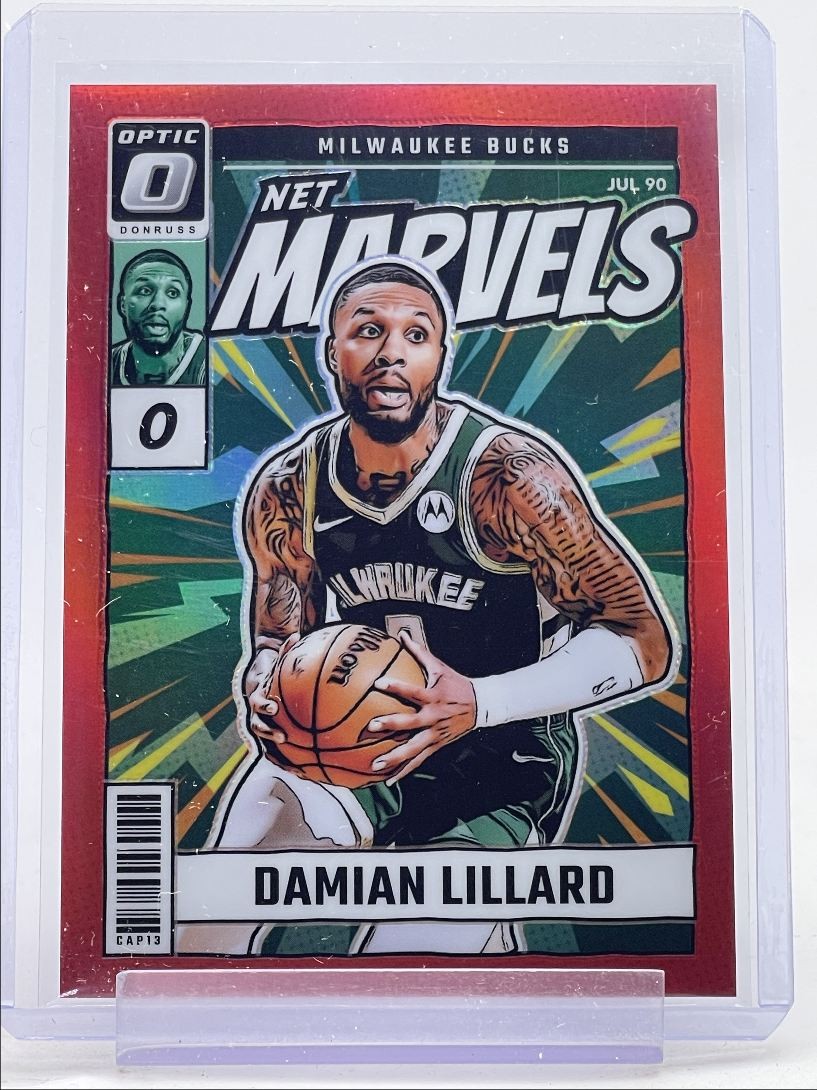 DAMIAN LILLARD 2024-25 DONRUSS OPTIC NET MARVELS RED PRIZM BUCKS /99 Q3464