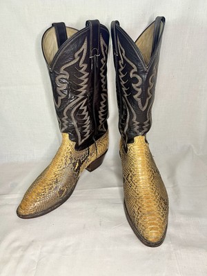 Vintage Justin Python Snakeskin Leather Western USA Made Mens Cowboy Boots 8.5 E