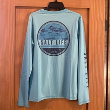Salt Life Women s Aqua Blue Live Salty SLX Drifit Performance Shirt NWT S