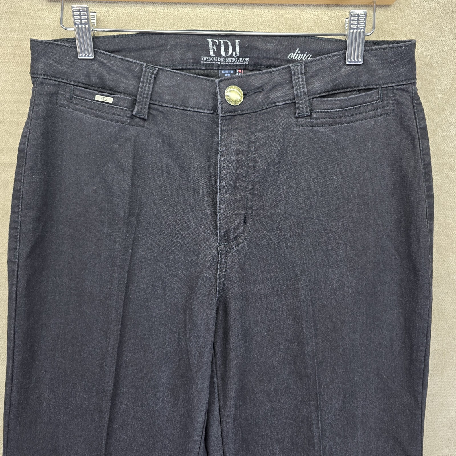 Fdj Womens Black Mid Rise Wide Leg Long Olivia Trouser Pants W/ Pockets Size 8