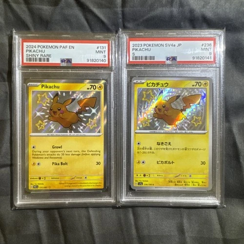 2024 PAF EN PIKACHU #131 & Japanese PIKACHU #236 SHINY RARE POKEMON PSA 9 SET