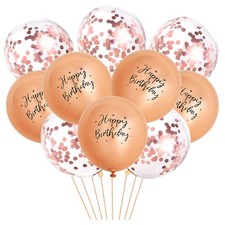 10 Stück Happy Birthday Ballon Roségold Metallic mit Konfetti 12 Zoll