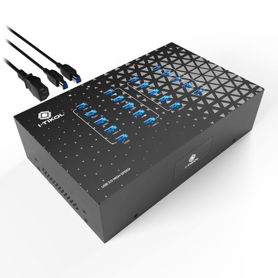 20 Port USB 3.0 Hub - 5Gbps Sync & High Speed   Data Transfer, Laptop or Tablet