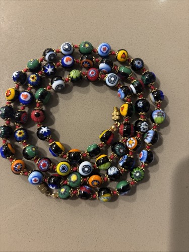 Vintage Hand Knotted Murano Venetian Glass Bead Hand Knotted 30” LONG Necklace