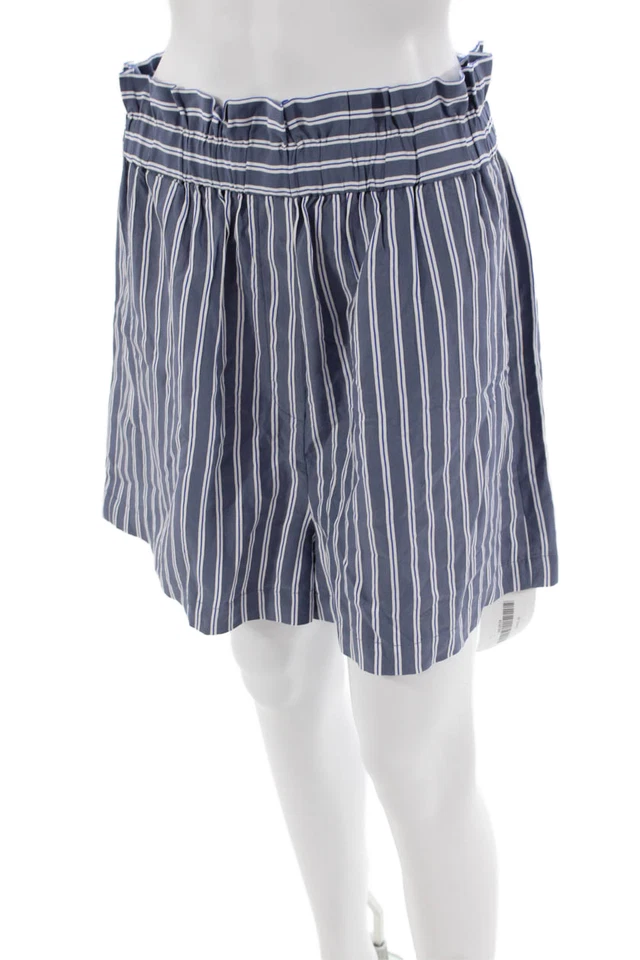 Pantalones cortos Tibi para mujer a rayas de tiro alto azul blanco talla grande Foto 2 de 4