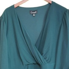 Connected Apparel Dress Womens 22W Green Chiffon Flutter Sleeve V Neck Wrap Knee