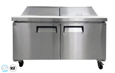 NSF 60'' Two Door Sandwich Salad Prep Table 16 Pan Pizza Cooler Work Refrigerator