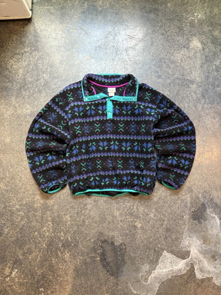 Vintage Women’s LL BEAN AZTEC Fleece Pullover Winter Size Large 90’s Sherpa Soft - Image 4 of 4