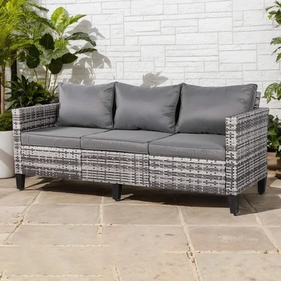 CLUB RATTAN Palma Range 3-Seater Sofa in Grey Rattan and Grey Cushions