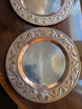 Two Hammered Copper Metal Plates Vine Floral Design Quality