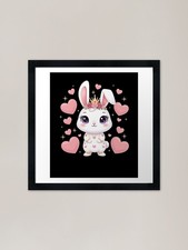 Cute Bunny Princess Hearts Girls Ba Framed Wall Art Poster Canvas Print Picture
