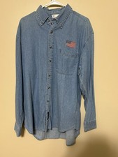 Denim Long Sleeve Button Down Shirt Made In USA Size L