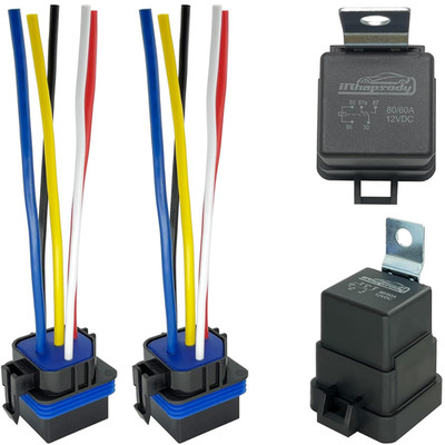 12VDC 80/60Amp Waterproof Relays, 5-Pin SPDT Automotive Relay with Pigtail, Pack
