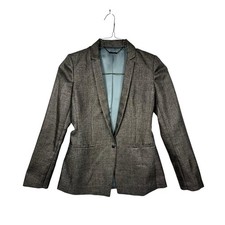 Elie Tahari Womens Blazer Single Button Metallic Grey Size 6