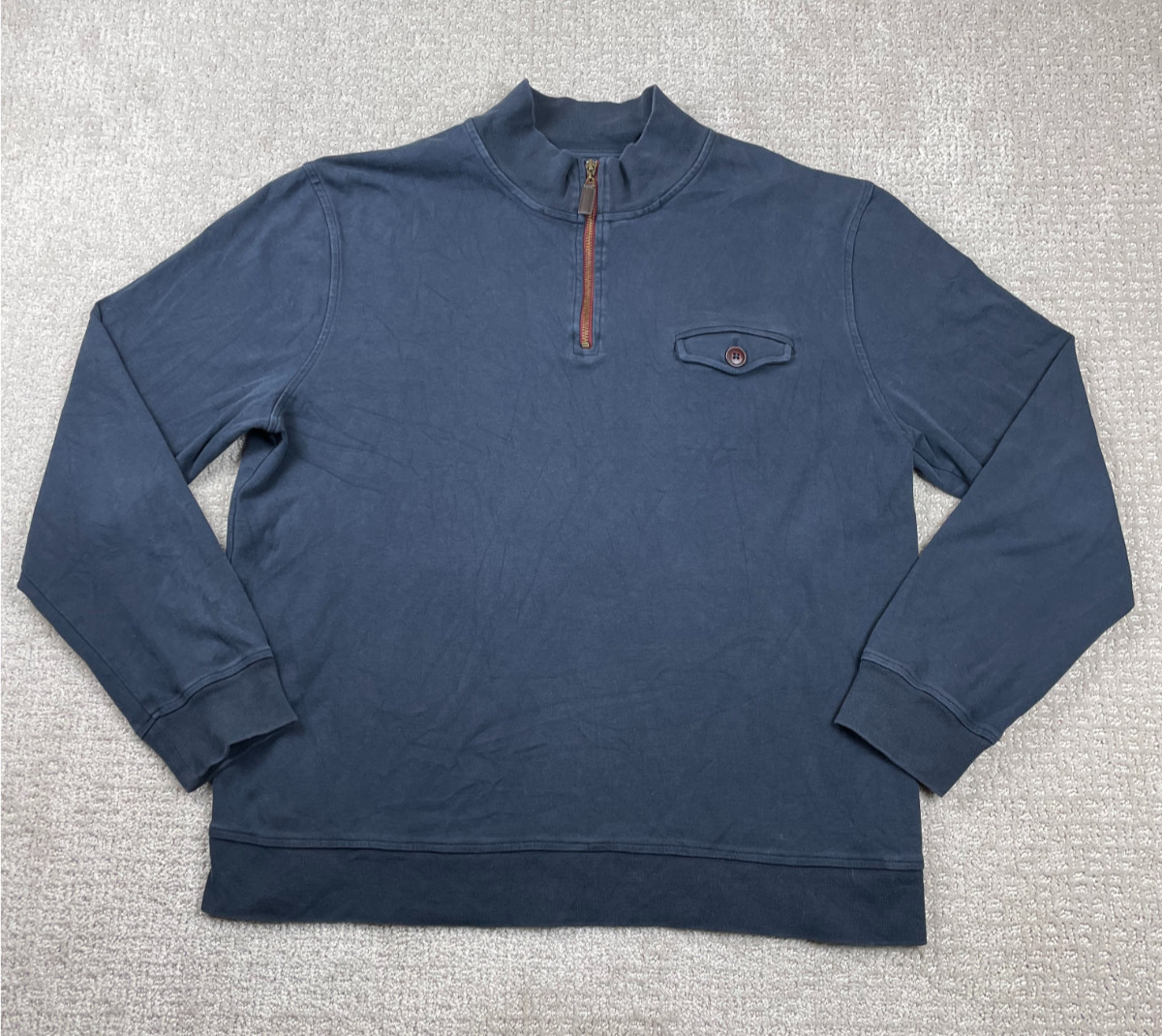 Thomas Parker New York Sweater Mens XL Navy Blue Cotton 1/4 Zip Pullover Pocket