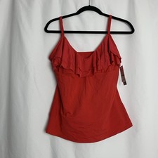 Kenneth Cole Reaction Sz L Swim Tankini Top Red Ruffle NWT Women Padded