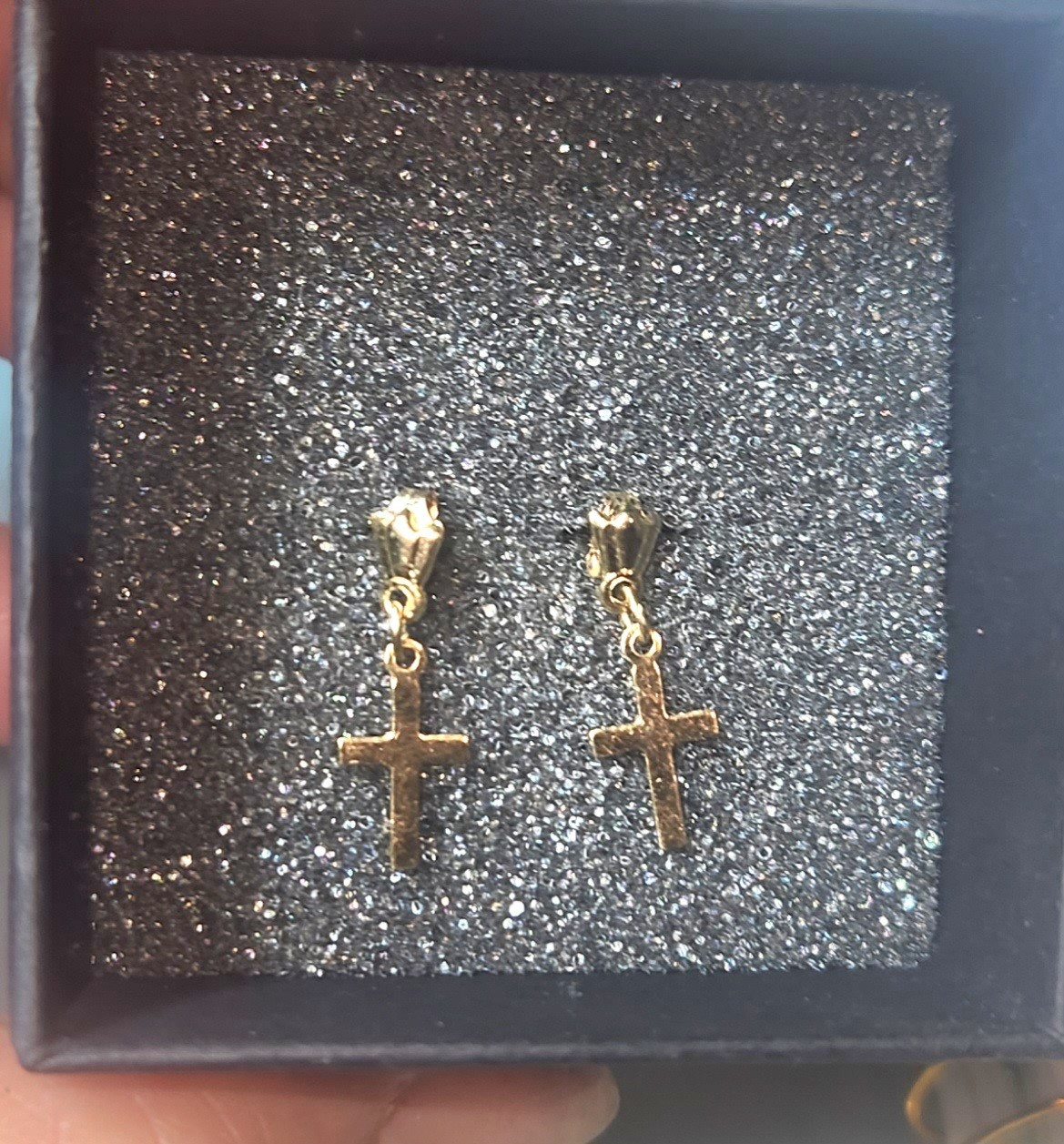 14kt Yellow Solid Gold Cross Dangle Drop Earrings… - image 4