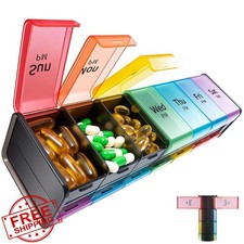 Daviky XXL Weekly Pill Organizer 7 Day AM PM Black Medicine Case
