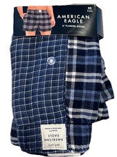 NWT AMERICAN EAGLE Flannel Boxer Sz XS-S-M-L-XL Blue White Plaid Checks 95