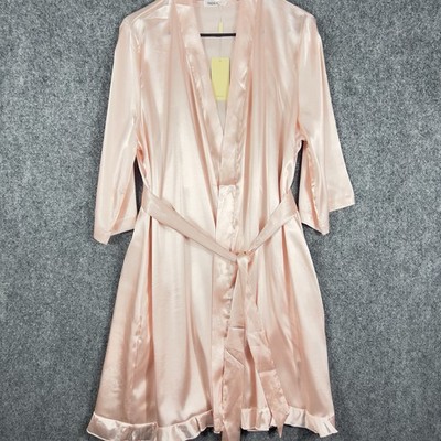 Ekouaer Womens Satin Robe Pink Kimono Sleepwear Loungewear NWT Belted Plus