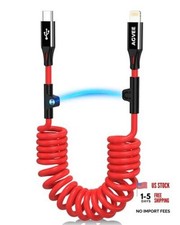 Coiled Short USB-Charging Cable MFI Certified 30W PD 3ft Red C to Lightning