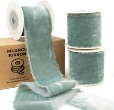 Dusty Green Velvet Ribbon 2 Inch Wide Thick Frayed Velvet Ribbon Vintage Handmad