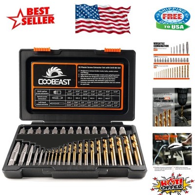 Efficient 35 Pcs Screw Extractor and Reverse Drill Bit Set for Home Mechanics