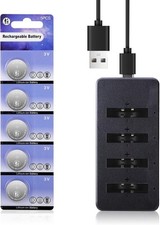 CR2032 Rechargeable Battery with Charger, 5 Pack 2032 LF2032 Lithium 3V Coin Bu