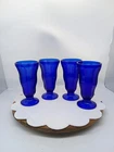 Set Of 4 Vintage Anchor Hocking Cobalt Blue Ice Cream Sundae Milk Shake Glasses