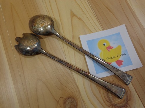 Vintage SALAD SERVING SET Fork and Spoon 10" Italy Silverplate - Picture 4 of 5