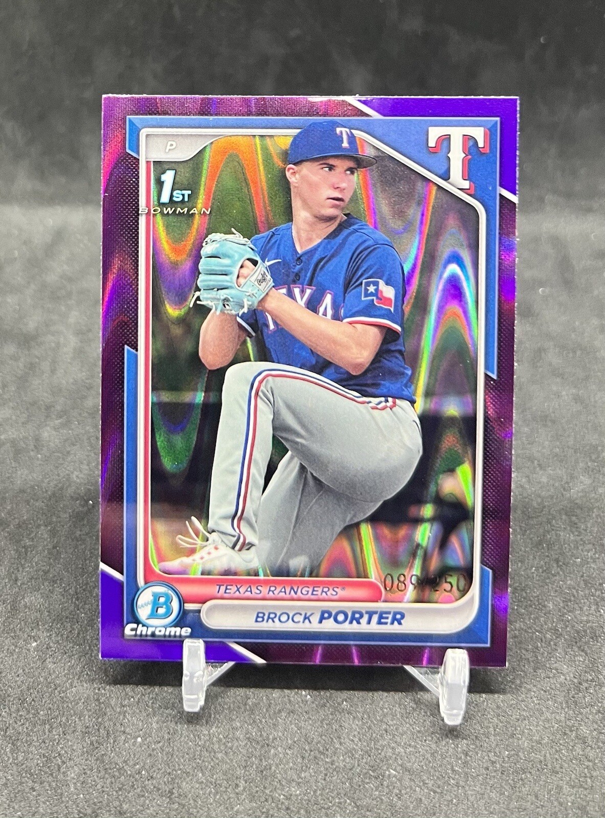 Brock Porter - Rangers - 2024 1st Bowman Chrome PURPLE RAYWAVE Refractor #/250!