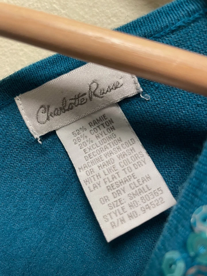 Top vintage Charlotte Russe para mujer talla pequeña azul tejido lentejuelas sirena hada Y2K Foto 4 de 4