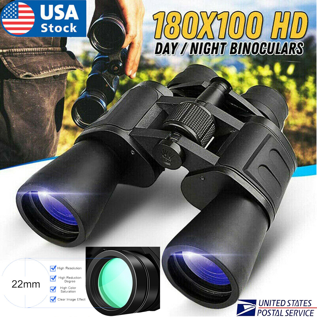 180x100 HD Military Zoom Powerful Binoculars Day/Low Night Optics Hunting & Case