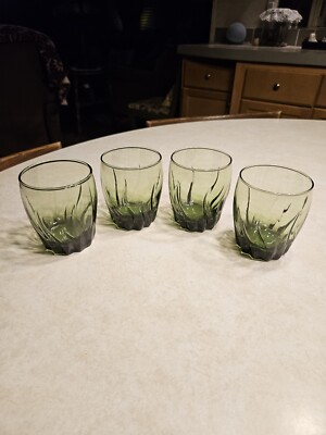 4 - Anchor Hocking Central Park Ivy Green Lowball Cocktail Glasses Tumblers 12oz