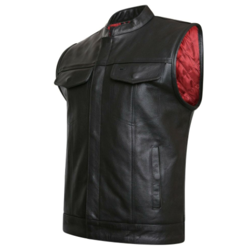 Black Leather Motorcycle Biker Waistcoat/Vest for Motorcyclists Racer