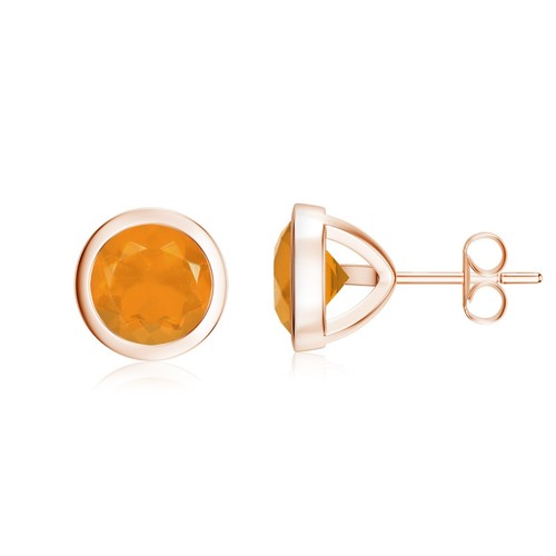 Round Cut Natural Gemstone Stud Earring For Women with Screw Back, Bezel set - Picture 75 of 145