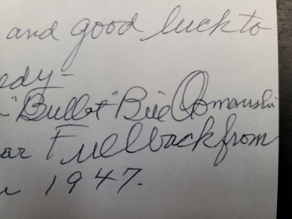 Bullet Bill Osmanski Signed 3x5 index card JSA Certified Auto! NFL Personalized - Image 2 of 3