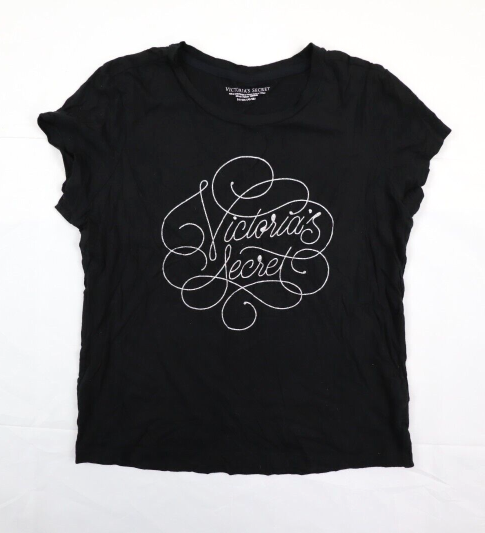 UNDERCOVER T shirt Victoria's Secret donna piccola (S) nera manica corta logo corsivo