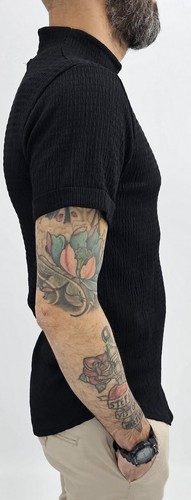 Maglia uomo mezzo collo alto Camicia elastica t-shirt Coreana Manica corta - Foto 4 di 10