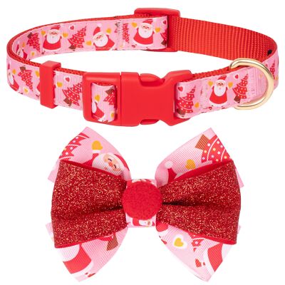 Christmas Dog Collar Santa Print Xmas Dog Collar with Removable Red and Green...