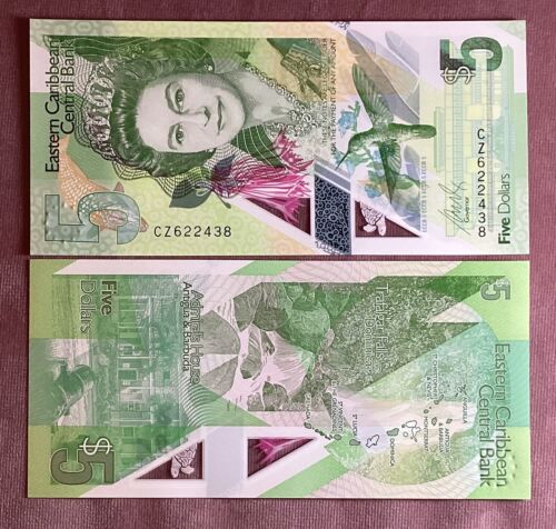 EAST CARIBBEAN STATES P#W56  5 Dollars Polymer 2021 Uncirculated Banknote - Picture 1 of 1