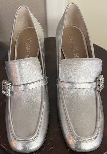 Stuart Weitzman Geo Crystal Logo Silber Metallic Leder Pumps Schuh 8 - Bild 8 von 12