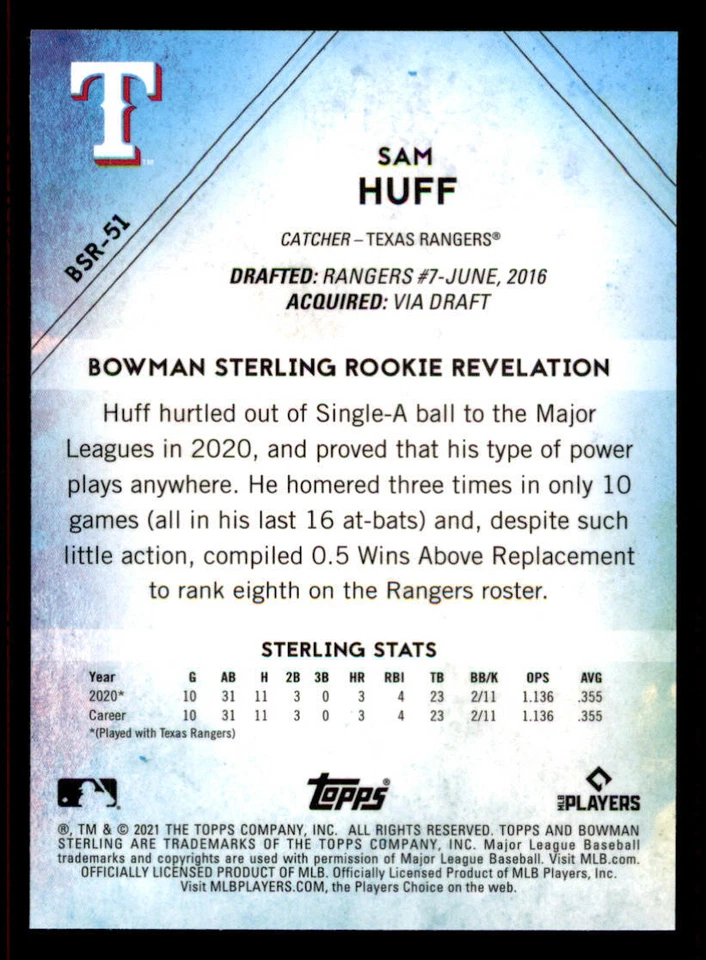 2021 Bowman Sterling Rookies #BSR51 Sam Huff - Image 2 of 2