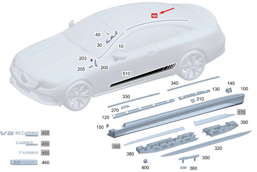 MERCEDES-BENZ GLE W167 Left Side Roof Strip Trim A1676905909 NEW  