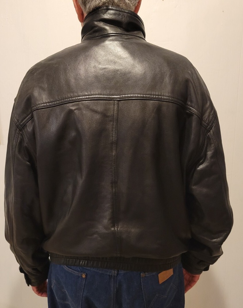 GALLOTTI Black Leather Bomber Jacket Size XXL